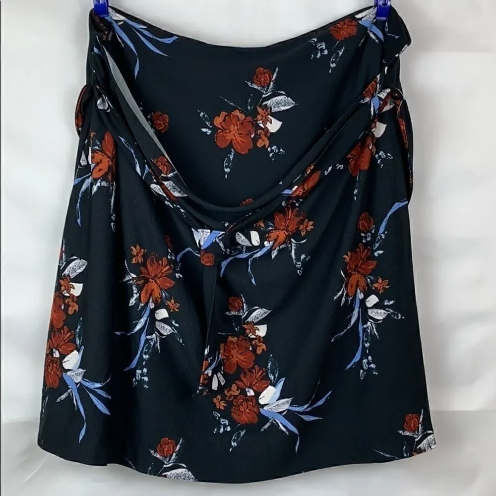 Lynsey Black floral print faux wrap belted skirt